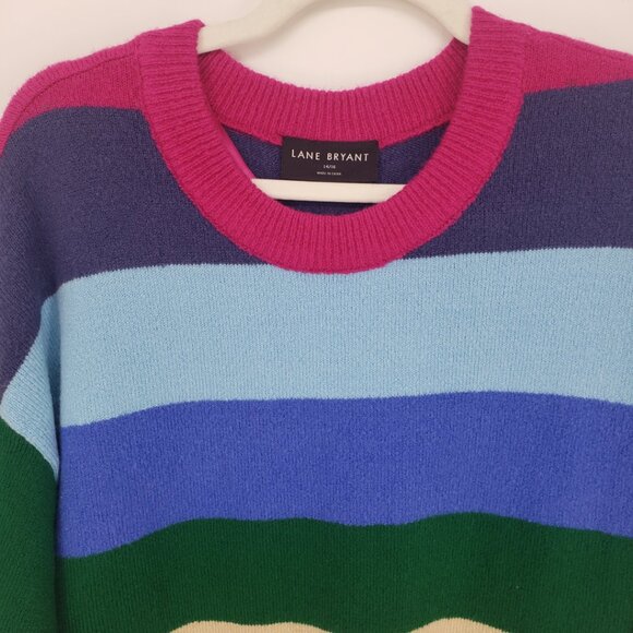 Lane Bryant Striped Tunic Pullover Sweater 14 / 16 Relaxed Fit Multicolor Pink - Picture 6 of 7